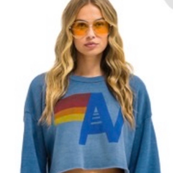 Aviator Nation Tops - Aviator Nation Blue Cropped Sweatshirt with the Large AVN logo